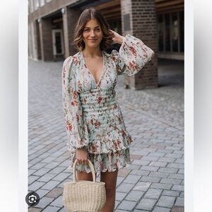 NWT By Timo Dress Plisse Mini Smocked Long Sleeve in Rose Garden Floral